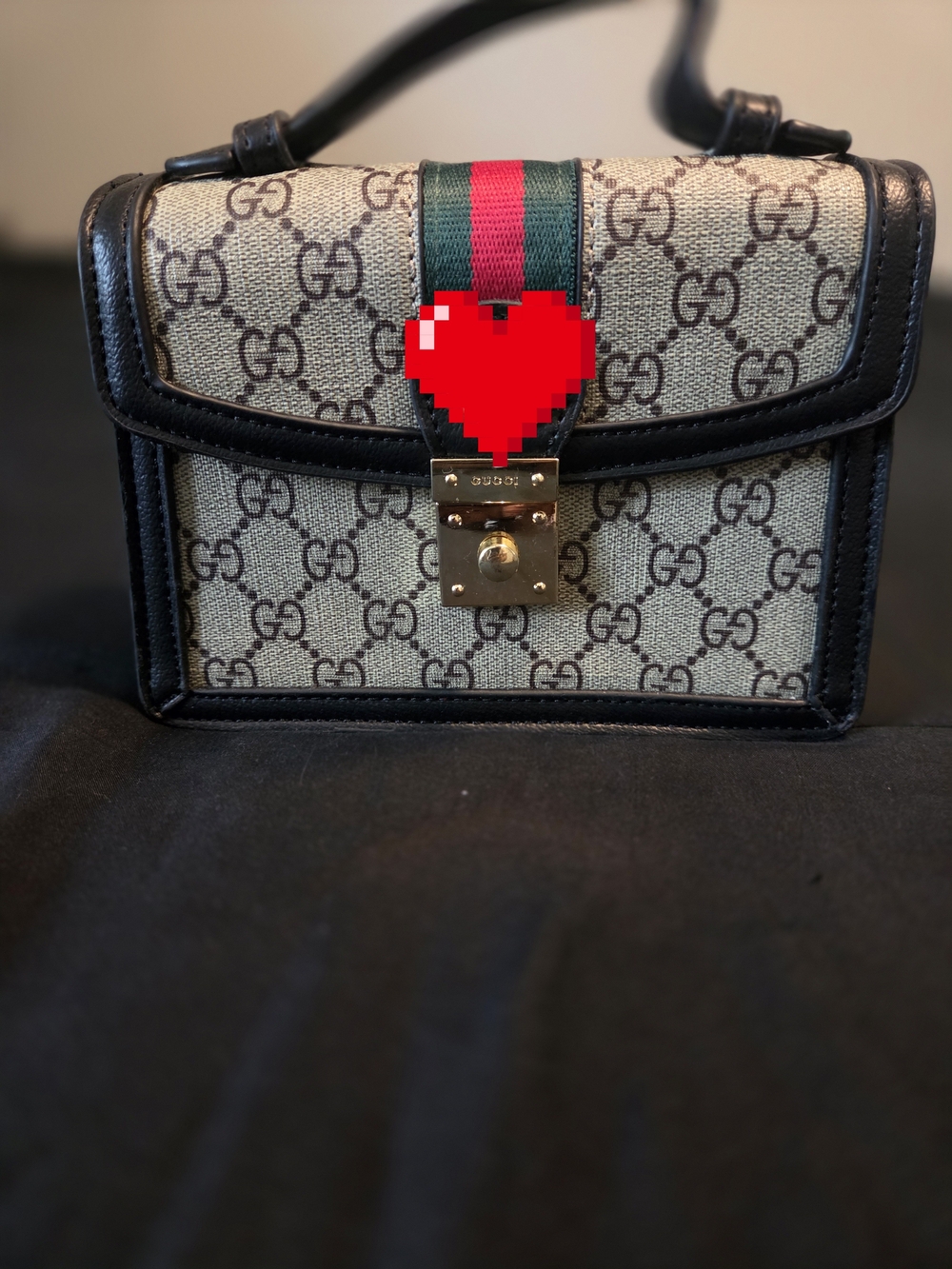 Canvas Crossbody with Black Trim and Green-Red Web